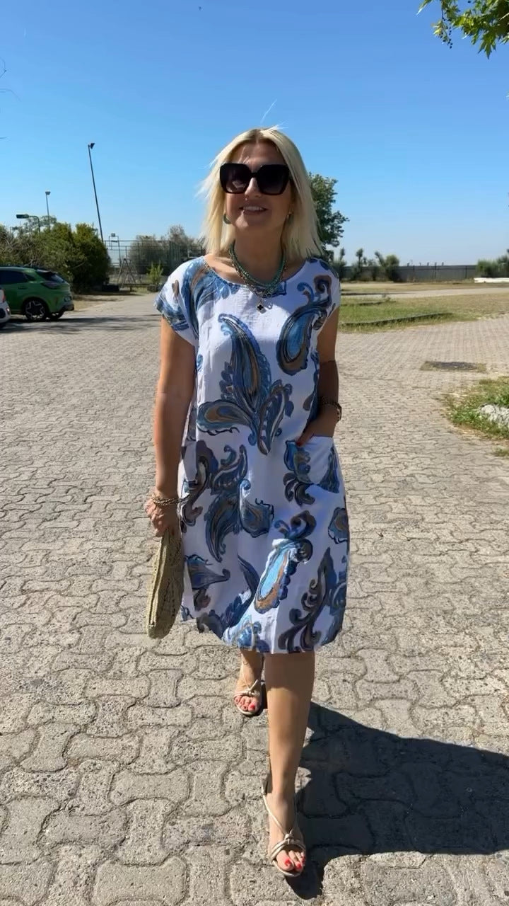 Vestido de algodón y lino con estampado