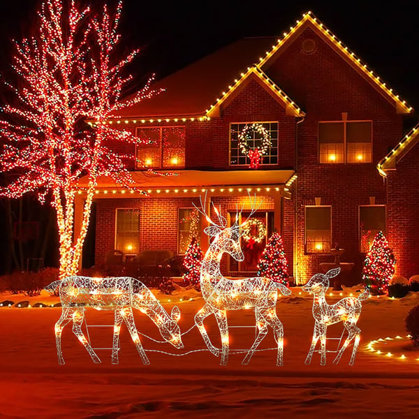 Luces de árbol de Navidad con purpurina blanca en forma de reno.-ES