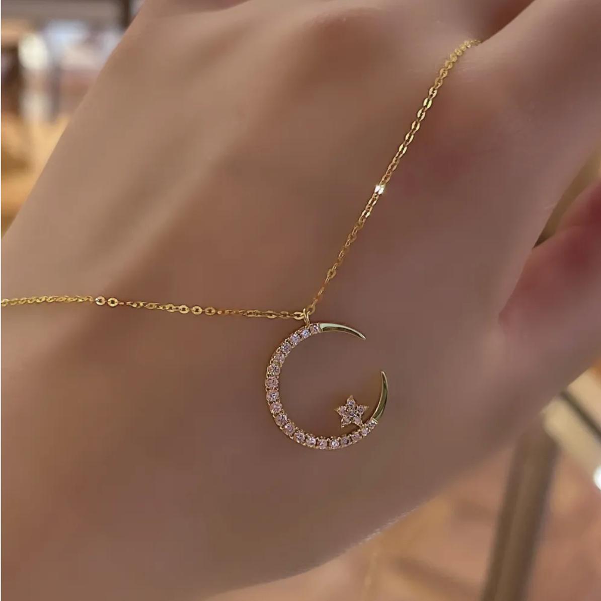 🔥Praznična razprodaja 47 %💕Bright Night: Moon Star Necklace🌙✨-SI