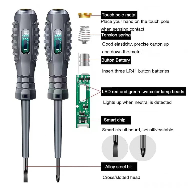 Detector de electricidad con destornillador magnético de alto par potente 2 en 1-ES