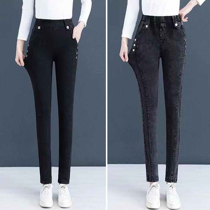 Raztegljive, tople, plišaste skinny jeans hlače za ženske