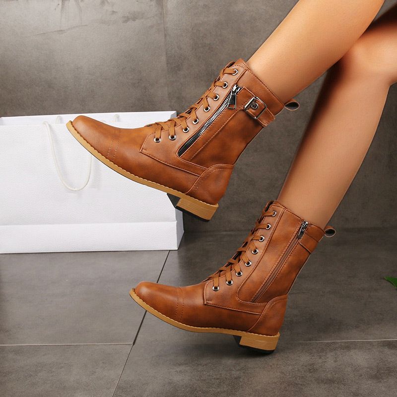 Zapatos ortopédicos de piel para mujer con punta redonda y cremallera lateral👢-ES