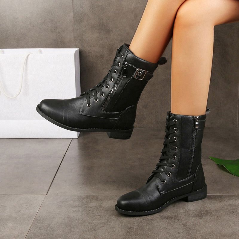 Zapatos ortopédicos de piel para mujer con punta redonda y cremallera lateral👢-ES