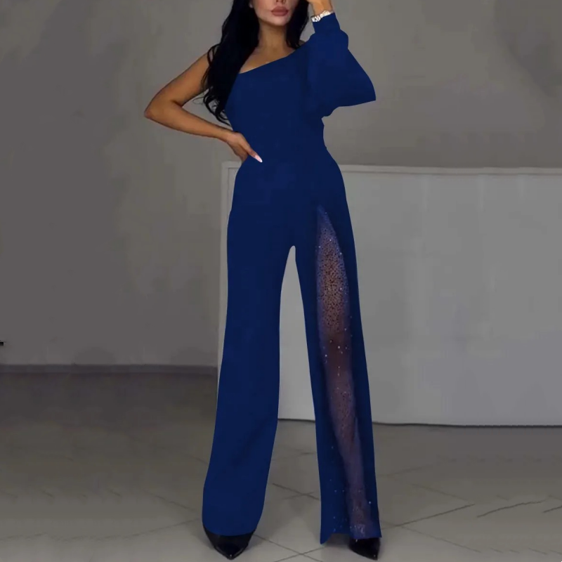 Γυναικεία Ο ένας ώμος Sparkly Mesh Flared Jumpsuits💥προσφορά περιορισμένου χρόνου-GR